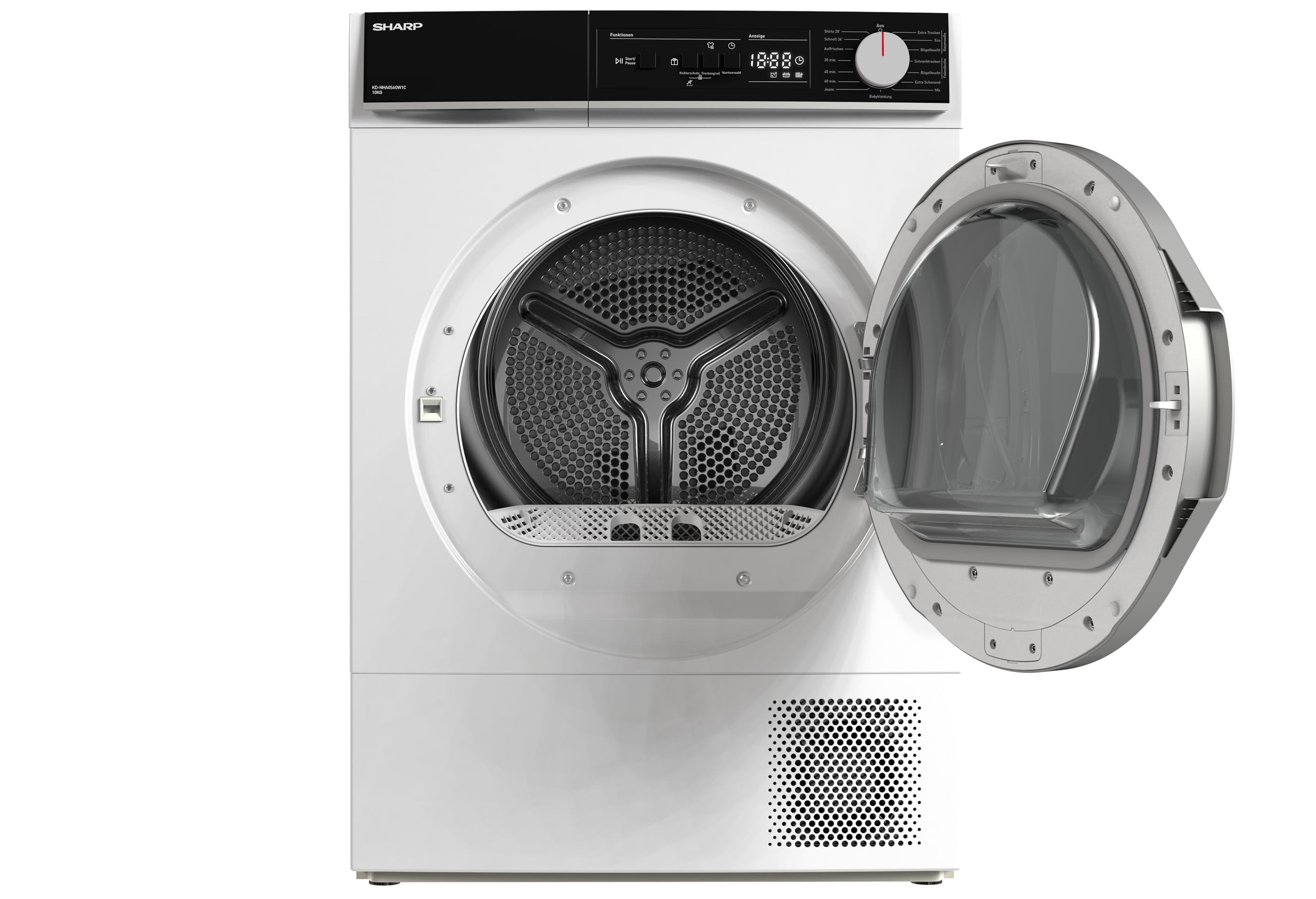 SHARP KD-NHA0S6GW1C-DE Wärmepumpentrockner (10 kg, EEK C), (15 Trockenprogramme, 20 Min. Kurzprogramm, Edelstahltrommel mit LED-Beleuchtung), Weiß