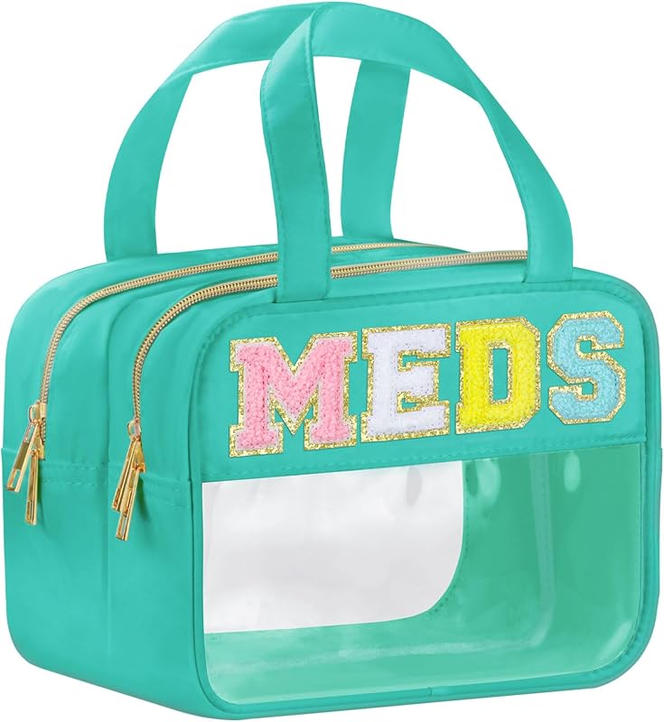 Necessaire BuyCard de nylon e PVC com janela transparente, estampa MEDS, alças e zíper, verde, 20,07 x 16 x 17,02 cm