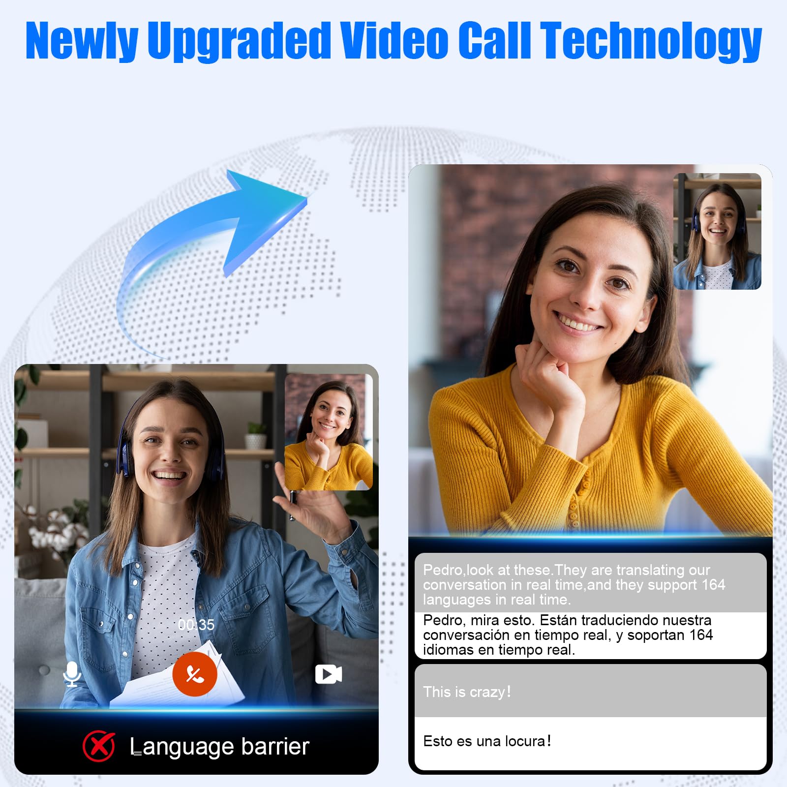AI Ecouteur Traducteur Instantané 4 en 1 Temps Réel Traducteur Écouteurs 164 Langues 8 Modes Bluetooth 6.0 Écran LED
