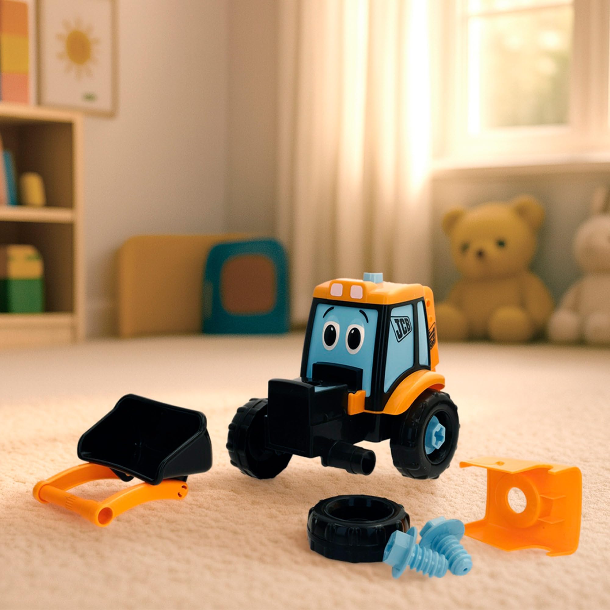 ColorBaby Teamsterz - Excavatrice Amovible, Tournevis électrique, Pelle Avant et arrière Mobiles, Jouet éducatif avec Grandes pièces, recommandée à partir de 18 Mois, Piles incluses (39507)