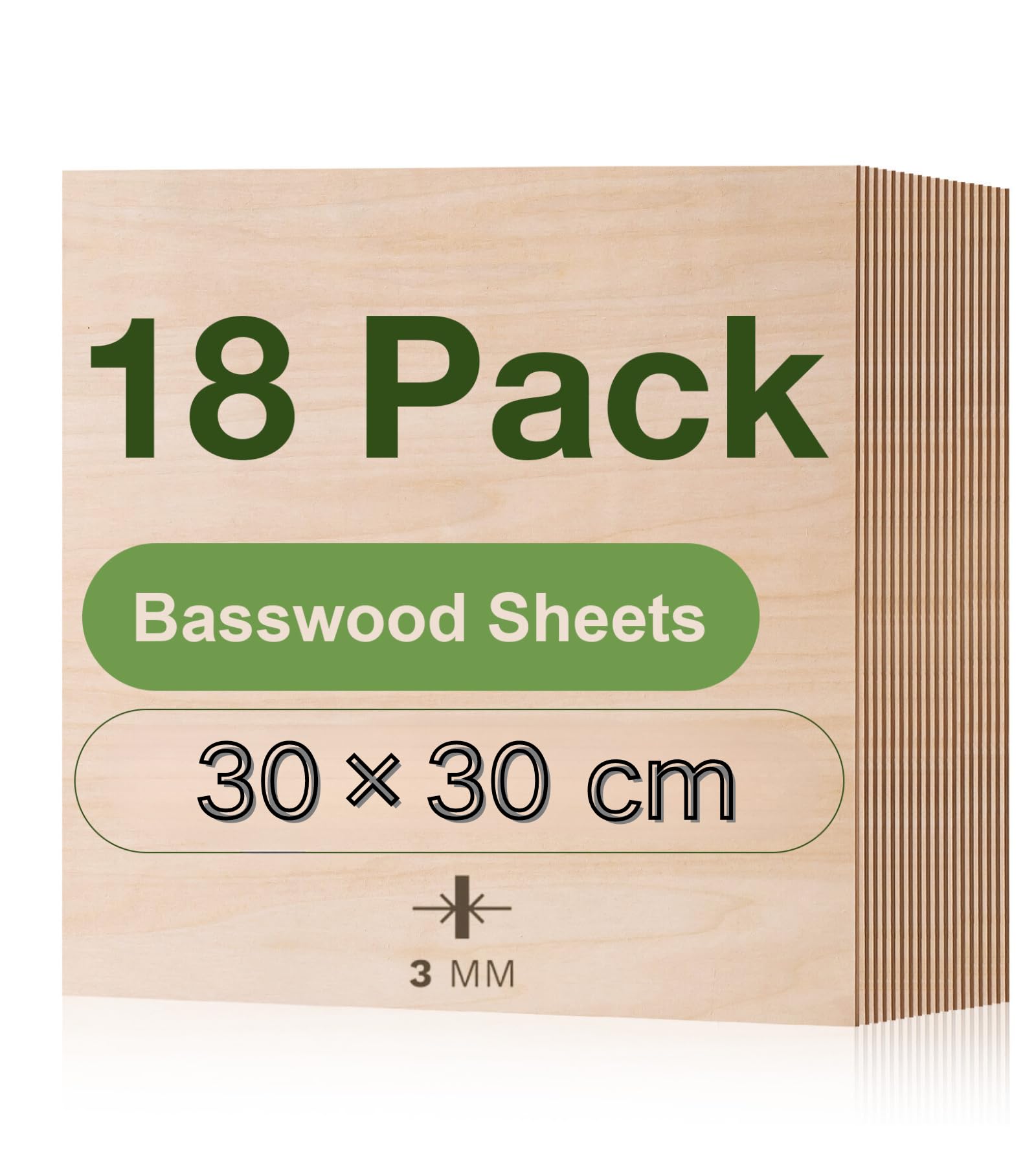 ROBOTIME Tablero Madera Contrachapada 3mm 30×30cm 18 Piezas Linden Tablero de Madera a Medida Para Bricolaje,Pirograbado Corte por Laser CNC Router Modelado