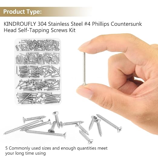 Kit de 202 tornillos autorroscantes Phillips #4 acero inoxidable 304 miniatura 5