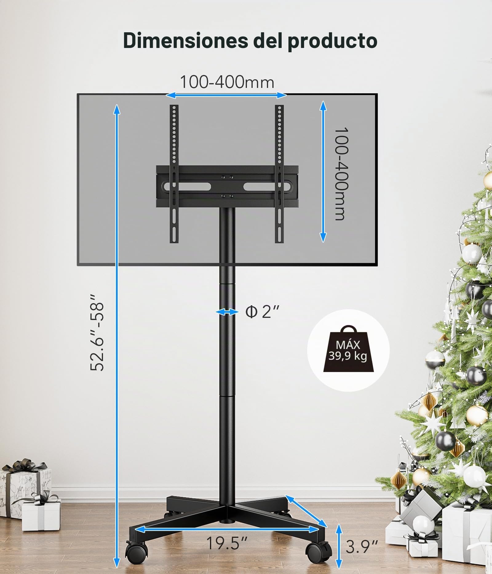 Soporte TV Ruedas para Television de 27 a 60 Pulgadas - Soporte TV Pie Móvil Altura Ajustable | MAX Vesa 400x400mm 40 KG