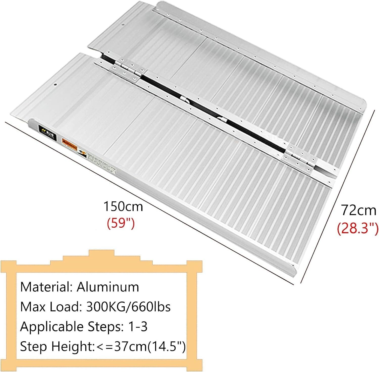 Aluminiowa rampa krawężnikowa podjazdowa 5 stóp aluminiowa rampa progowa, przenośna składana rampa progowa do wejść mieszkalnych, schodów, schodów, skuterów i rowerów