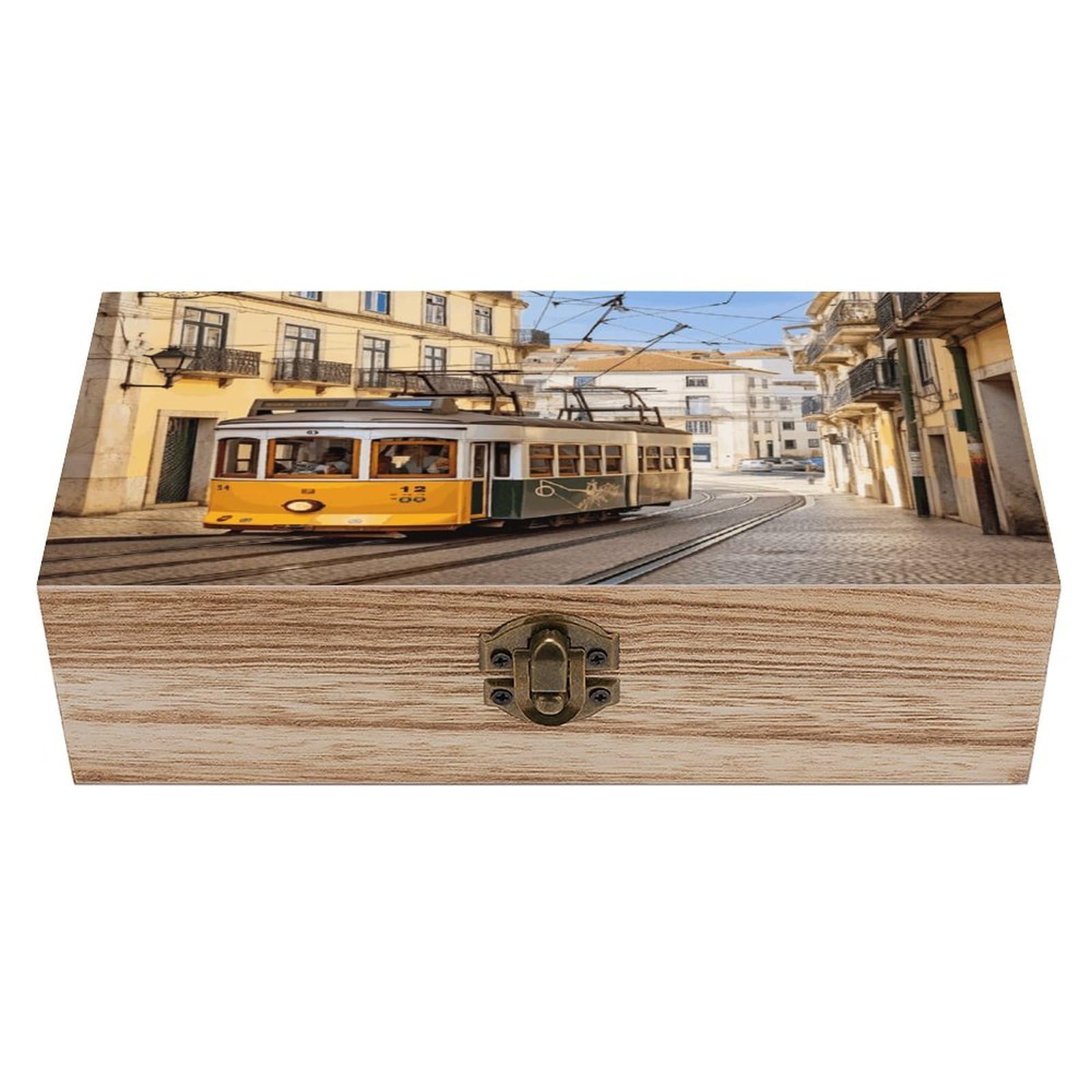 VstaDank Lisbon Tram Wooden Keepsake Box with Hinged Lid Solid Wood Gift Boxes Beautifully Keepsake Box Jewellery Organiser Retro Memory Treasure Case with Lids Decorative Boxes
