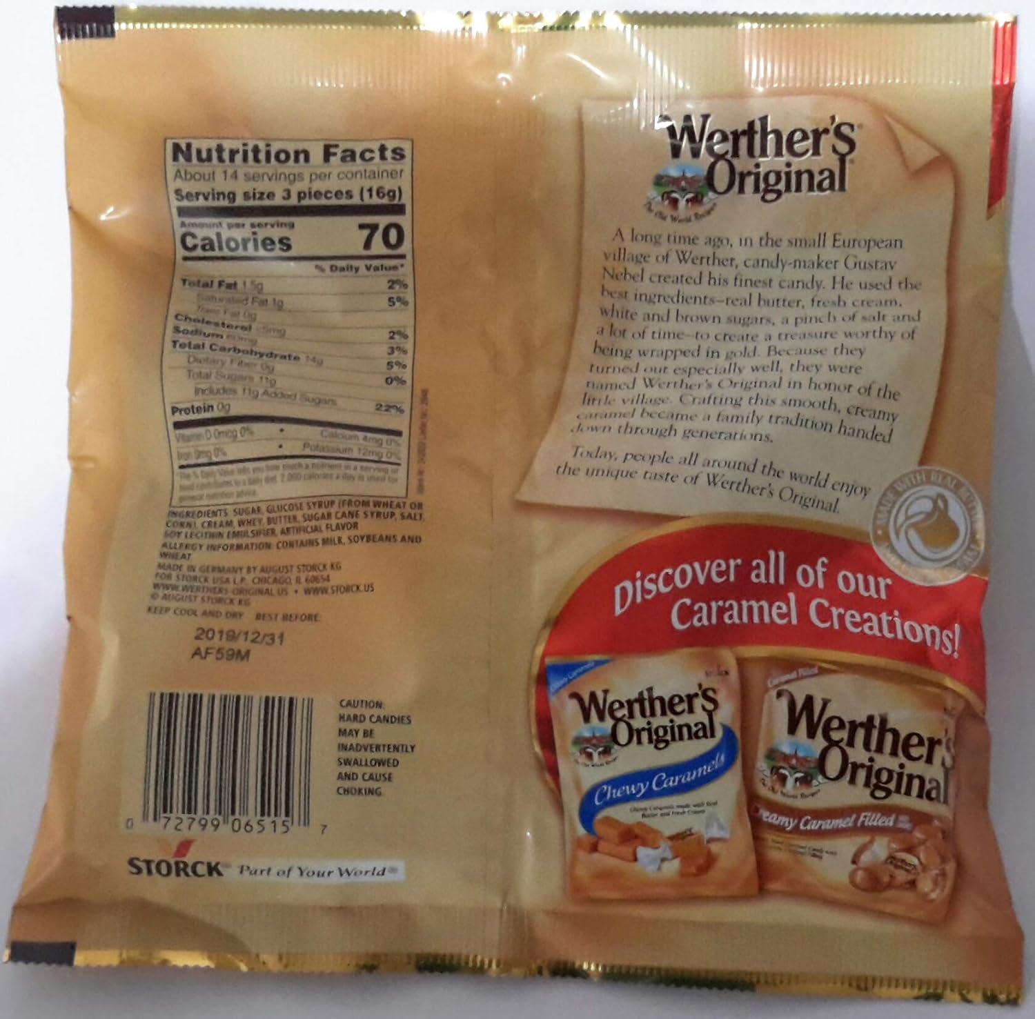 WERTHER'S CARAMEL HARD CANDIES 8.1 OZ BAG