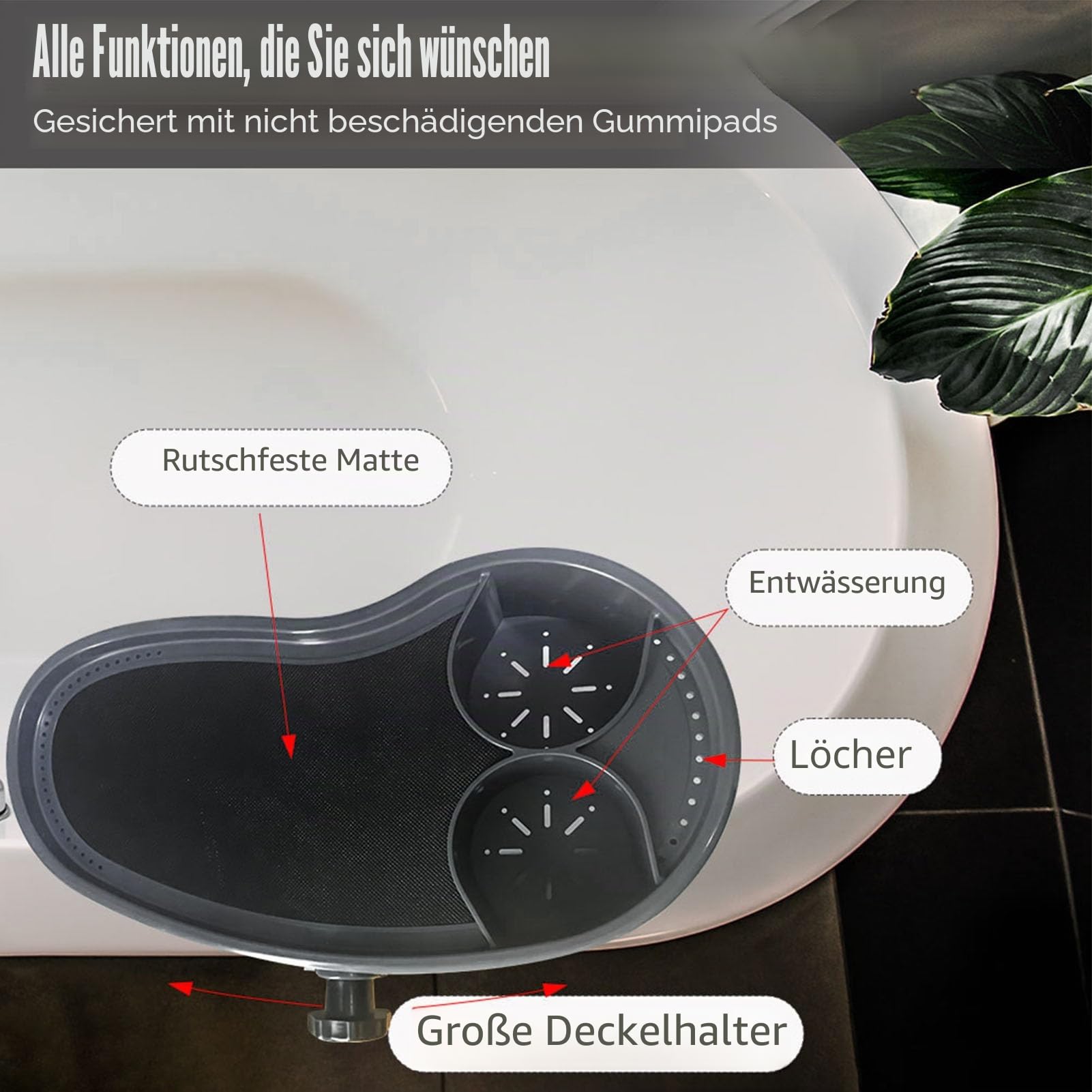 Badefass-Tablett, Rutschfestes, Verstellbares Badewannen-Serviertablett, Badefass-Tisch, Getränkehalter, Spa-Tablett, Becherhalter für Oberirdische Badewanne, Spa, Badefass