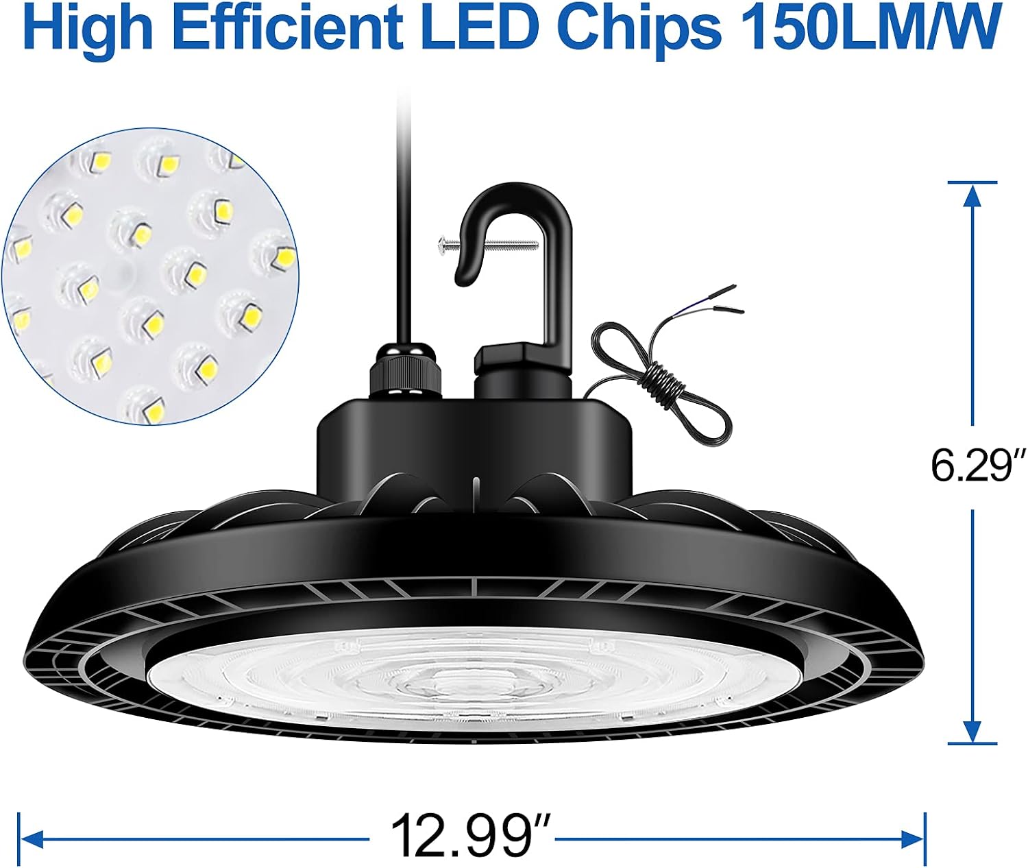 CINOTON 100W UFO LED High Bay Lights with US Plug, 15000LM[400W HID/HPS Equiv.] IP65 Waterproof Commercial Bay Lighting for Warehouse Gyms Buildings 100-277V Universal ETL Listed 5000K-Daylight 2 Pack