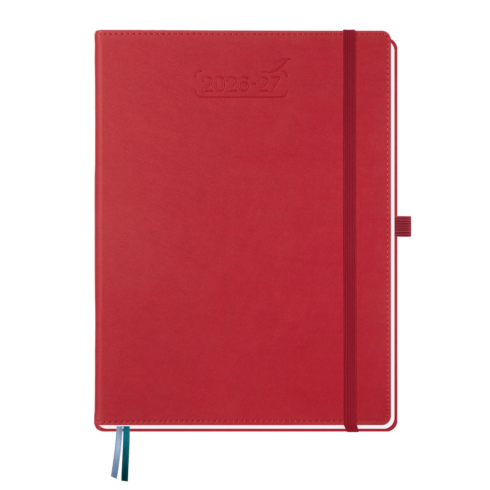 BEZEND A4 Academic Diary 2026-2027 Week to View (Jul 26 - Dec 27) Vertical Weekly Planner with Time Slots & Monthly Tabs. Appointment Diary for Home School Office. PU Leather Hardback, Red