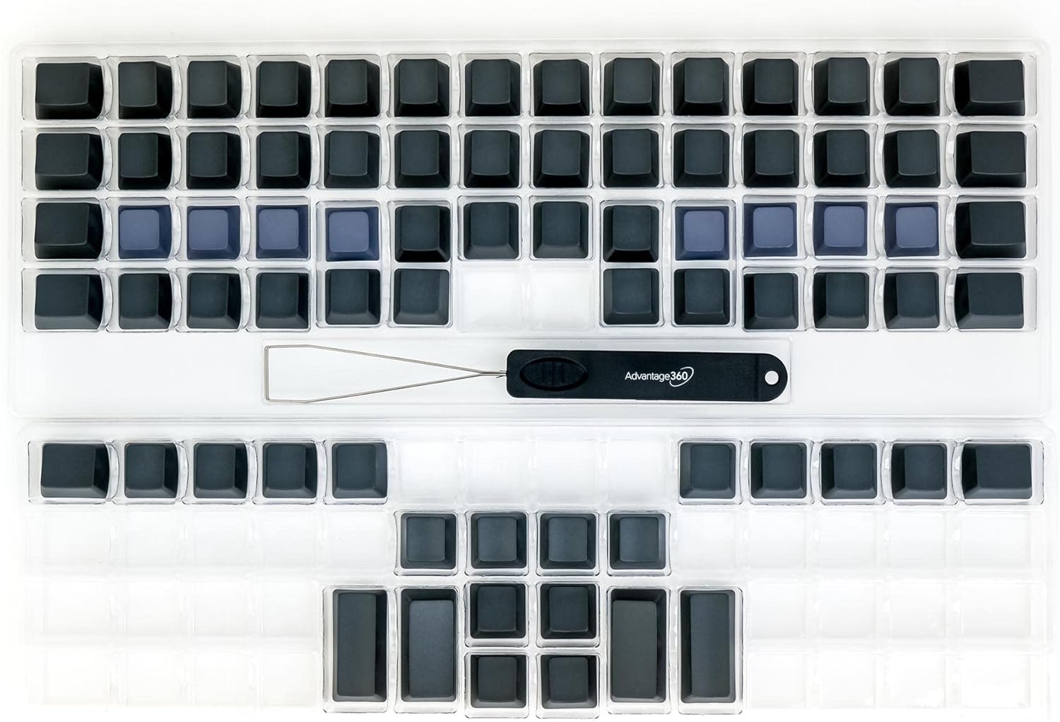 Advantage360 QWERTY Black Keycap Set - PBT Plastic | Dye-Sublimated Legends | 92 Key Set | Logo Keycap Puller