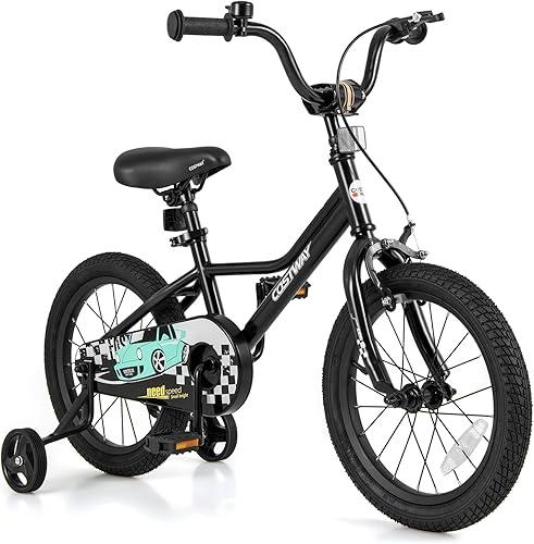 Miniatura 13 de COSTWAY Bicicleta para niños de 12/14/16/18 pulgadas, bicicleta de entrenamiento para niños y niñas con ruedas de entrenamiento extraíbles,