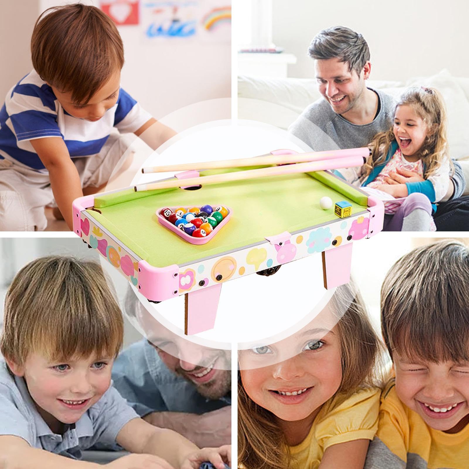 Tavolo da gioco classico portatile in legno – Set da tavolo in ABS e biliardo | Include scaffale triangolare per bambini, adulti, sala giochi di famiglia, feste, interni, campeggio e riunioni