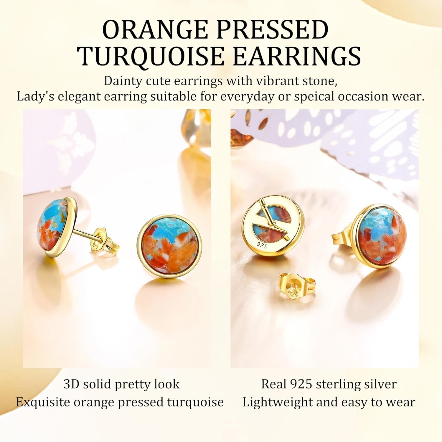 AIBAO Real Turquoise/Lapis Lazuli/Malachite Stud Earrings for Women Western Boho Jewelry Hypoallergenic 925 Sterling Silver Earrings Studs - Image 4