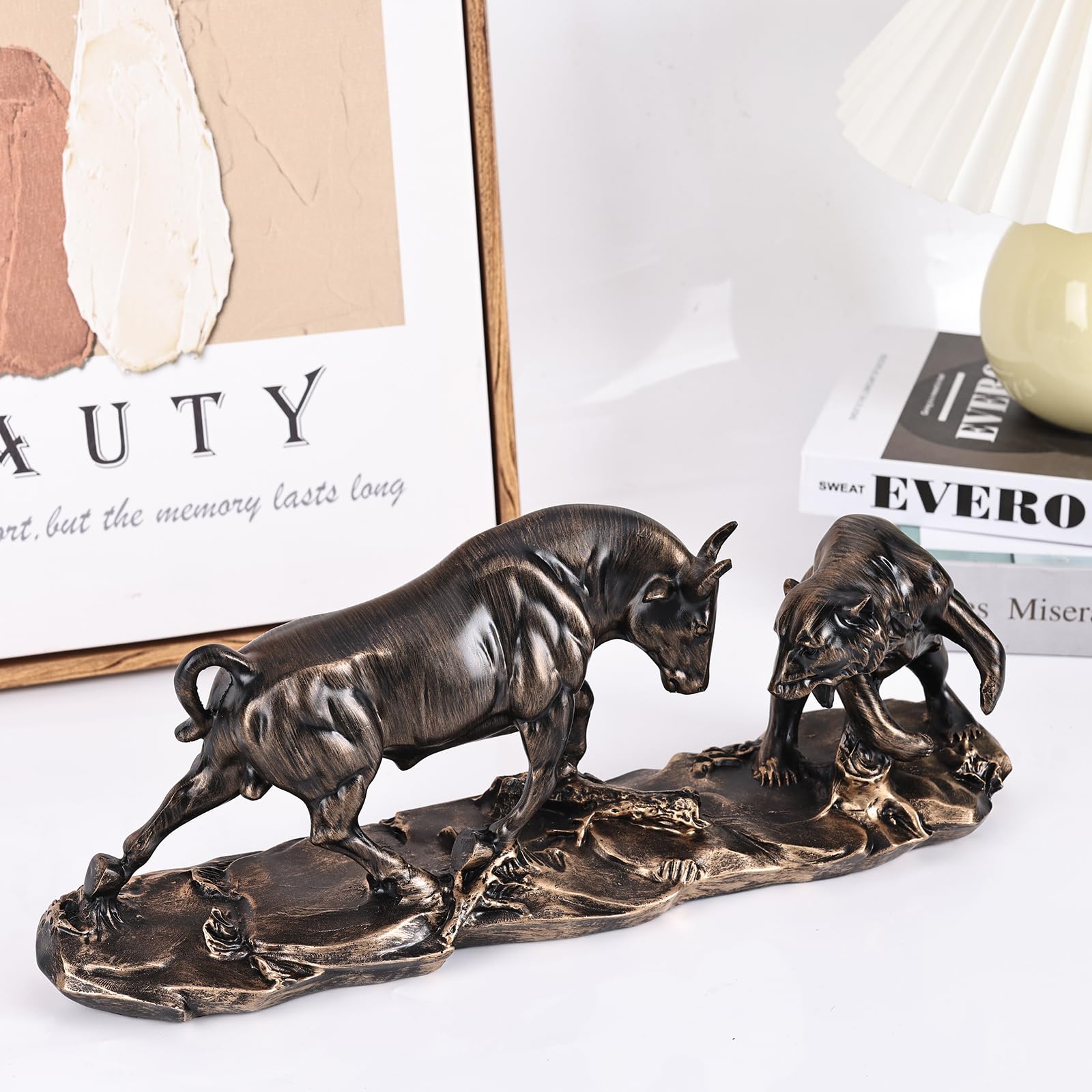 Estatua de toro y oso de Wall Street, escultura de animal de toro del mercado de valores de carga, figura única de toro contra oso, decoración de mercado de valores para oficina, hogar,