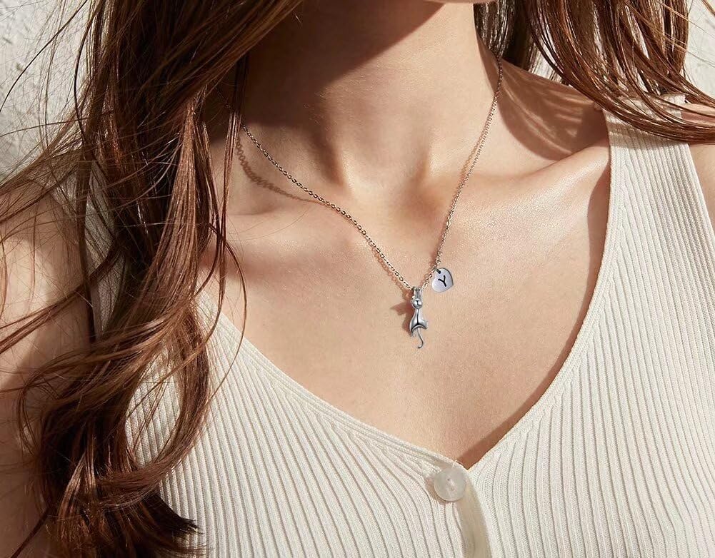 Kitty Cat Necklace for Women | Heart Initial Letter Necklace | Stainless Steel Pendant Jewelry Gifts for Pet Cat Lover Daughter Girls - Image 3