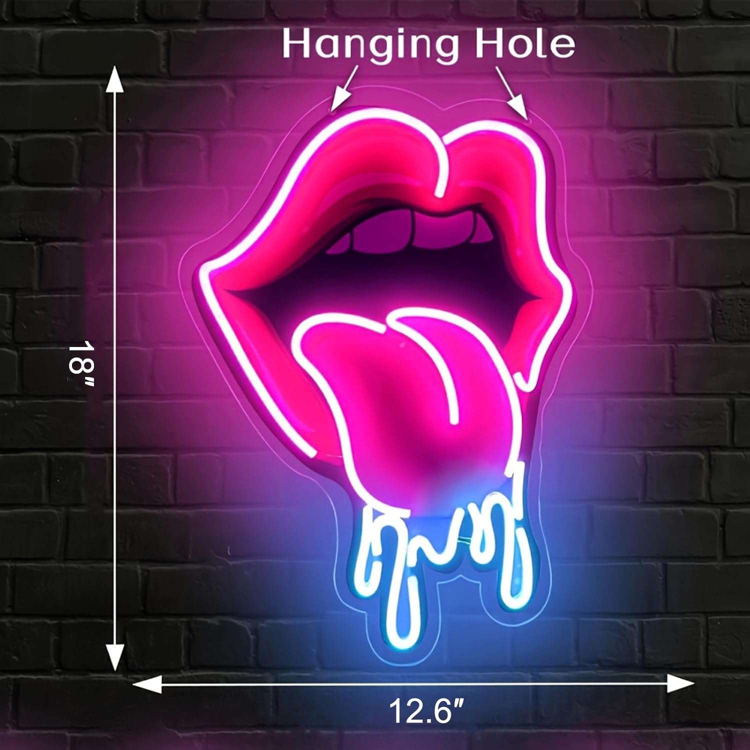 Lips Neon Sign Bar Neon Signs for Wall Decor USB Powered Sexy Neon Lips Light Signs for Bedroom Man Cave Game Room Decor 18″×12.6″