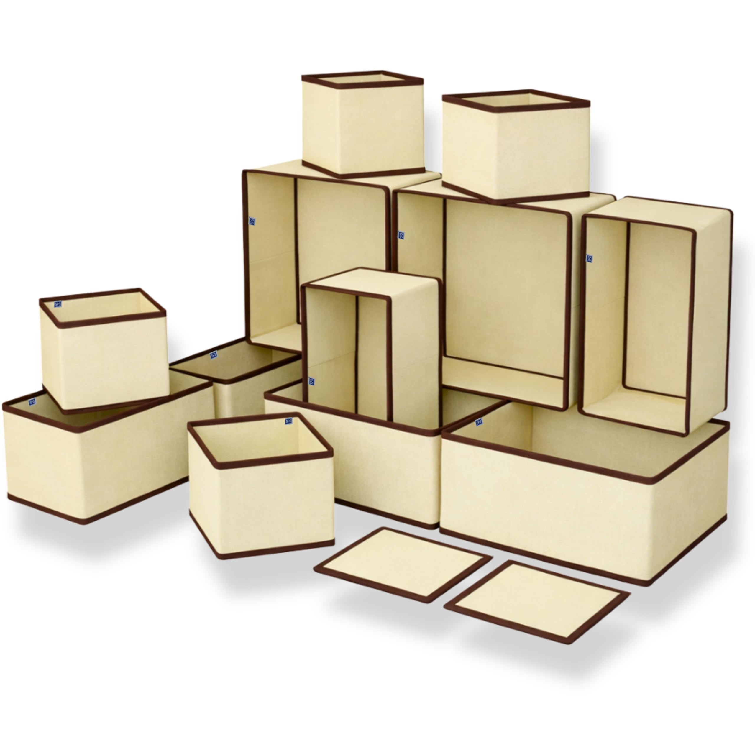 Skrill 12-Piece Foldable Cloth Storage Box Set | Odourless Cube Baskets, Bins & Dividers for Closet & Dresser Drawer Organization | Storage for Shirts, Pants, Underwear, Bras, Socks & More - Beige
