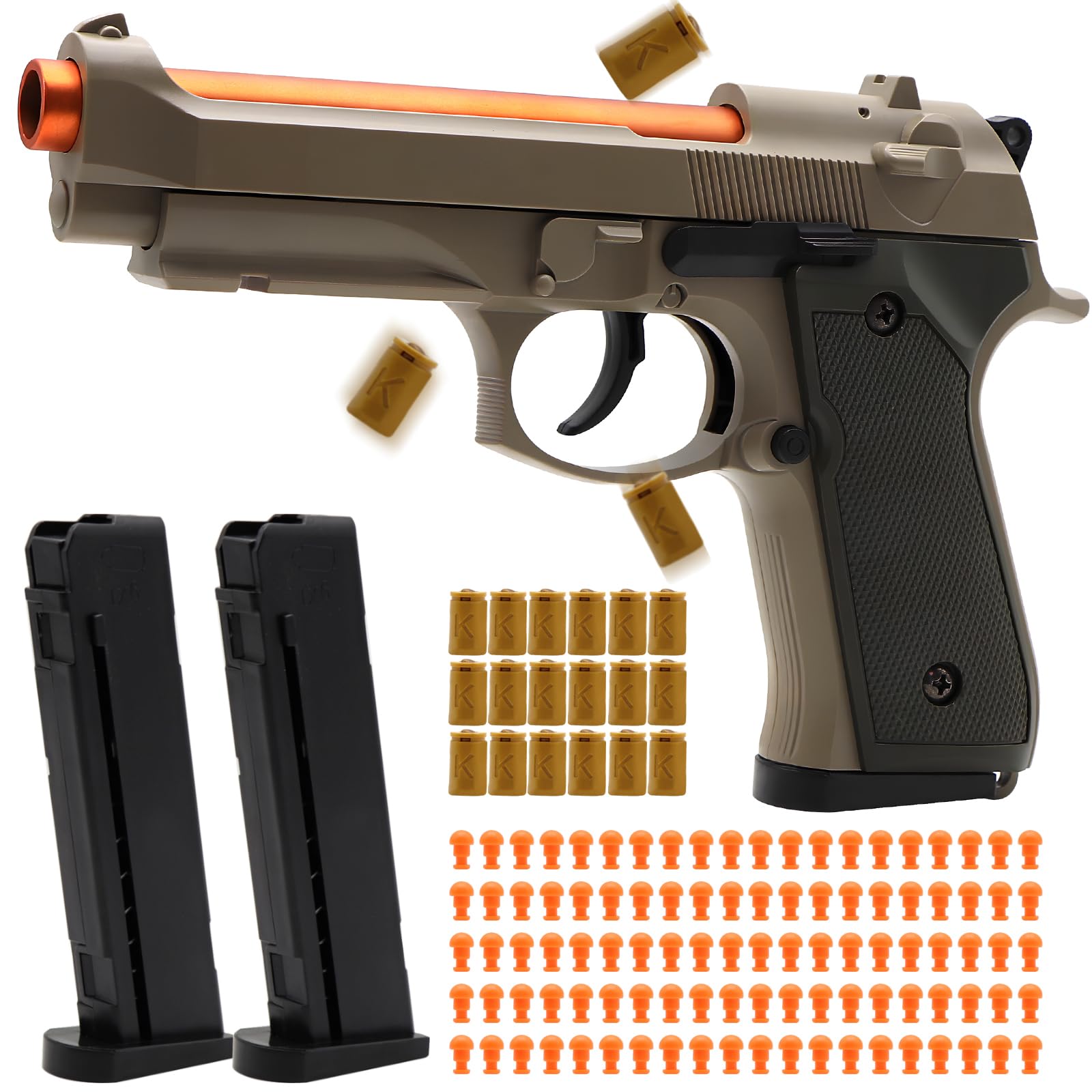 Sand Fidget Toy Gun, Automatic Shell Ejecting Toy Gun with 120 Soft Bullets, 18 Shells and 2 Magazines Toy Foam Blasters & Guns Fidget Toy, Christmas Birthday Gifts