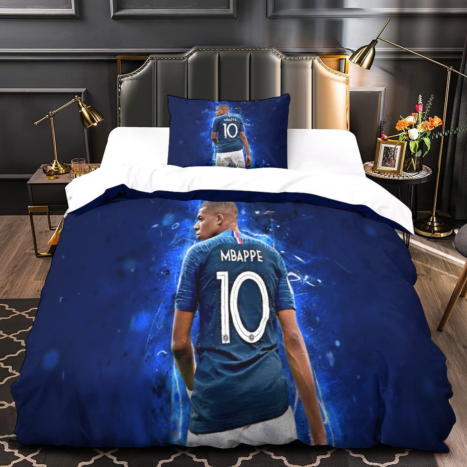 EOASNRTCB Mbappe Dekbedovertrek, 3D-print, beddengoedset met kussensloop, kinderbeddengoed, voor jongens en meisjes, eenpersoons (135 x 200 cm