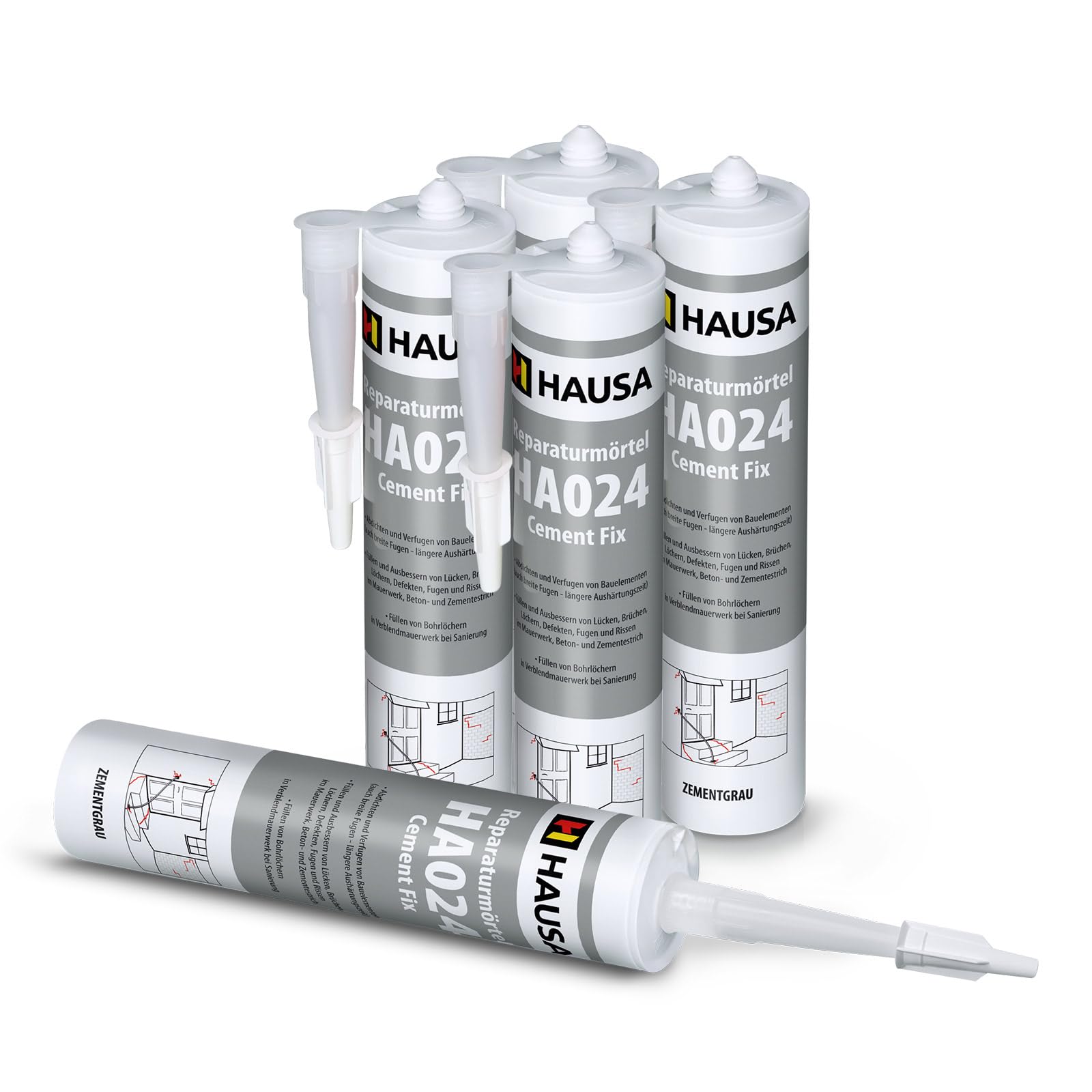 HAUSA Malta di riparazione Cement Fix HA024, 5 x 310 ml, grigio cemento, pronto all'uso per stuccatura, riempimento di fughe, rotture, cemento espresso per interni ed esterni, sigillante