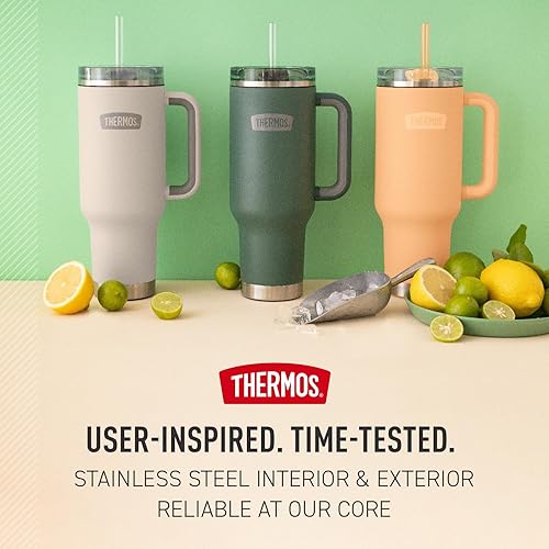Miniatura 8 de THERMOS Taza de acero inoxidable para tazas  40 onzas, Glacier, vaso aislado con tapa y pajilla, además de cierre deslizante resistente a fugas