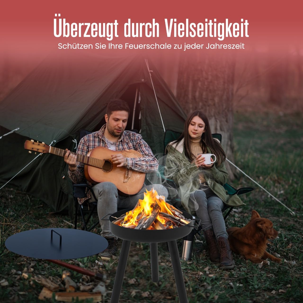 Abdeckung passend für Feuerschale Ø 60 cm, Abdeckung für Feuerstelle für den Garten, Terrasse und Balkon, Stahl,Schwarz