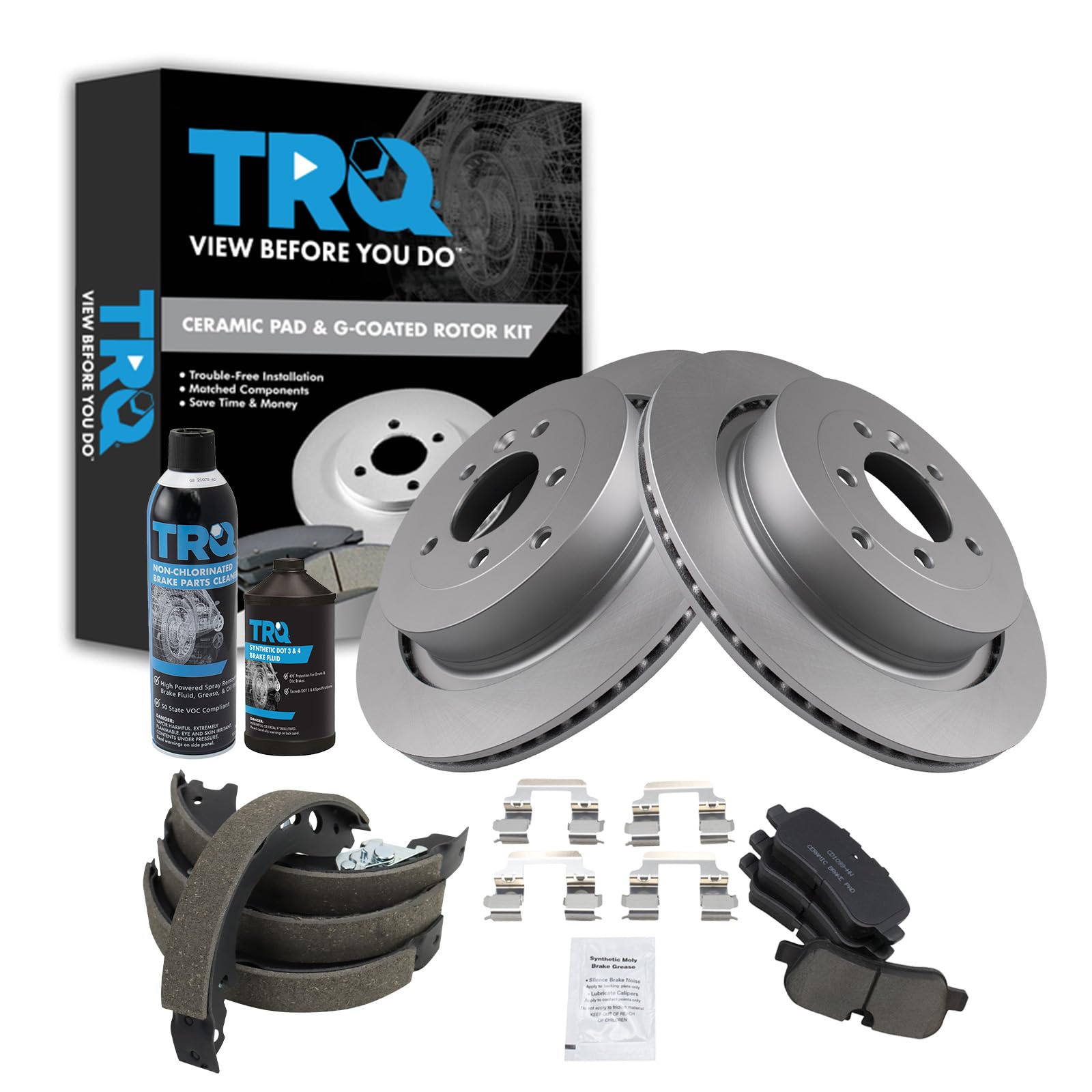 TRQ Rear Brake Pad &amp; Rotor Kit Compatible with 2005-2016 Land Rover LR3 LR4 Range Rover Sport