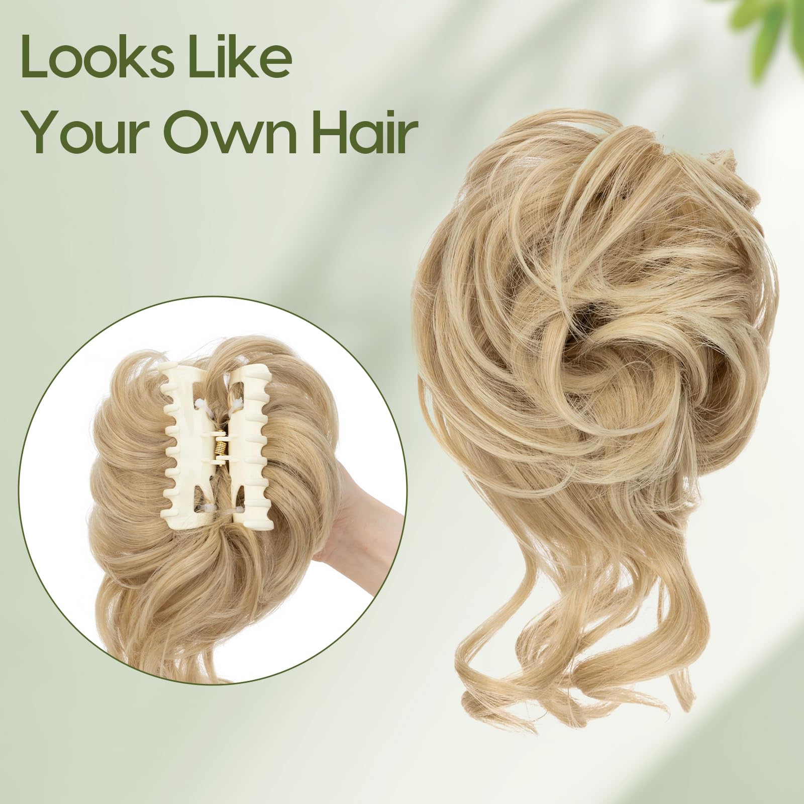 Benehair Messy Bun Hair Piece Wavy Curly Claw Clip Hair Bun Extensions Synthetic Hair Bun Donut Accessories Scrunchies Middle Blonde Hair Pieces for Women(Middle Blonde, 75g) - Image 2