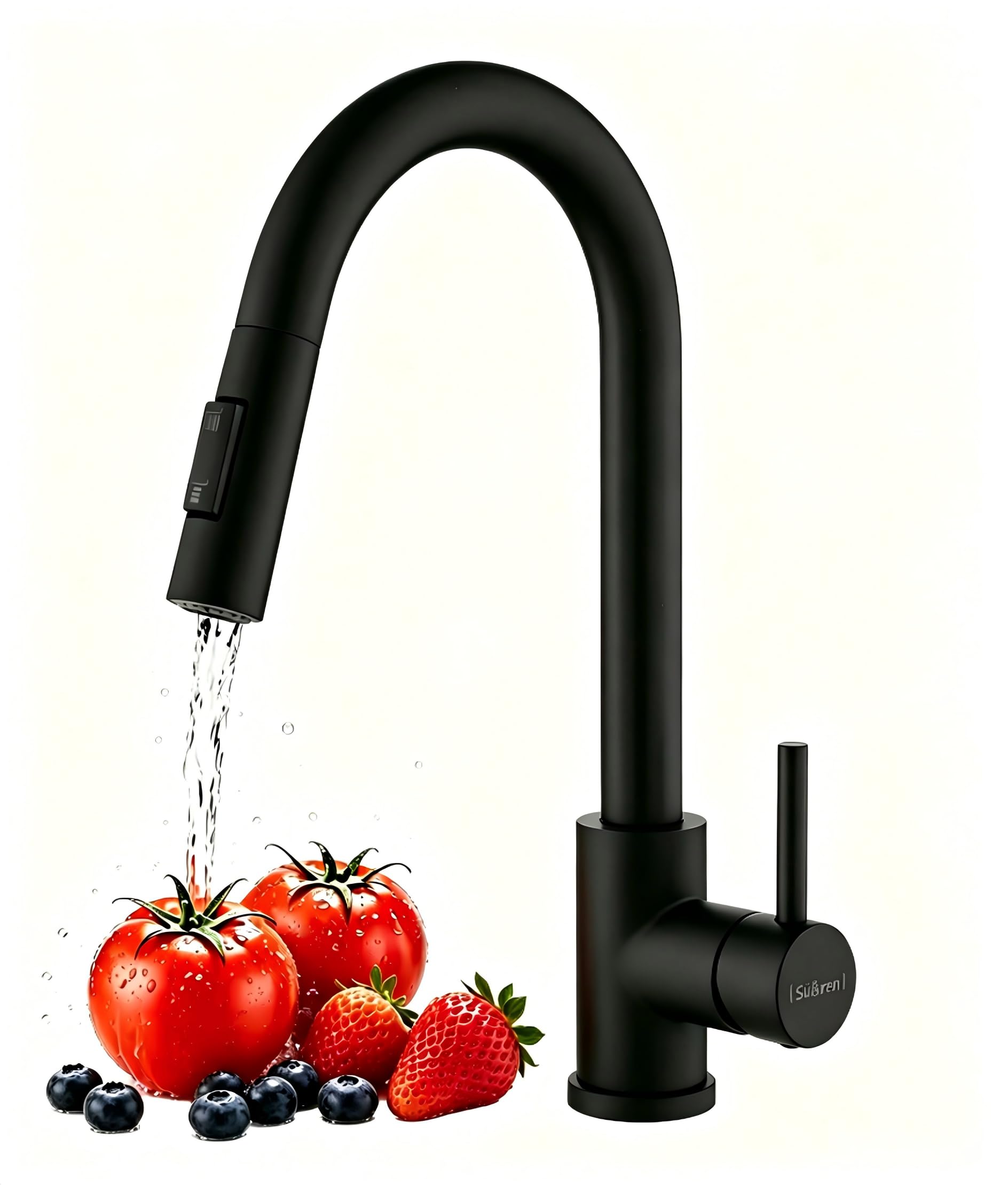 Süßren Kitchen Tap,Kitchen Mixer Tap with Pull Out Sprayer,360° Swivel,2 Modes Spray Single Handle High-Arc Design,Stainless Steel Sink Faucet (Black)