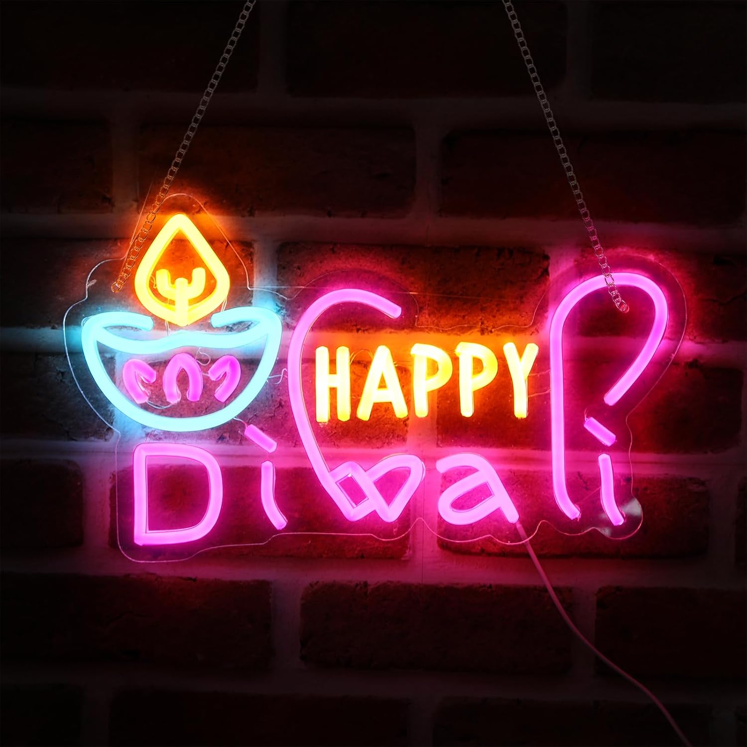 Happy Diwali Neon Sign Festival of Light Decorations LED Sign Happy Diwali Decorations Dimmable Diya Deepawali Neon Light up Decor for Home Bar Decor Wall Room Door Window Party Supplies