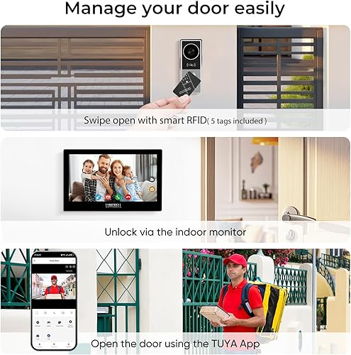 Miniatura 5 de Sistema de video portero con 2 cables, cámara de timbre de video con monitor, pantalla táctil 1080P de 7 pulgadas, teléfono de puerta de video,
