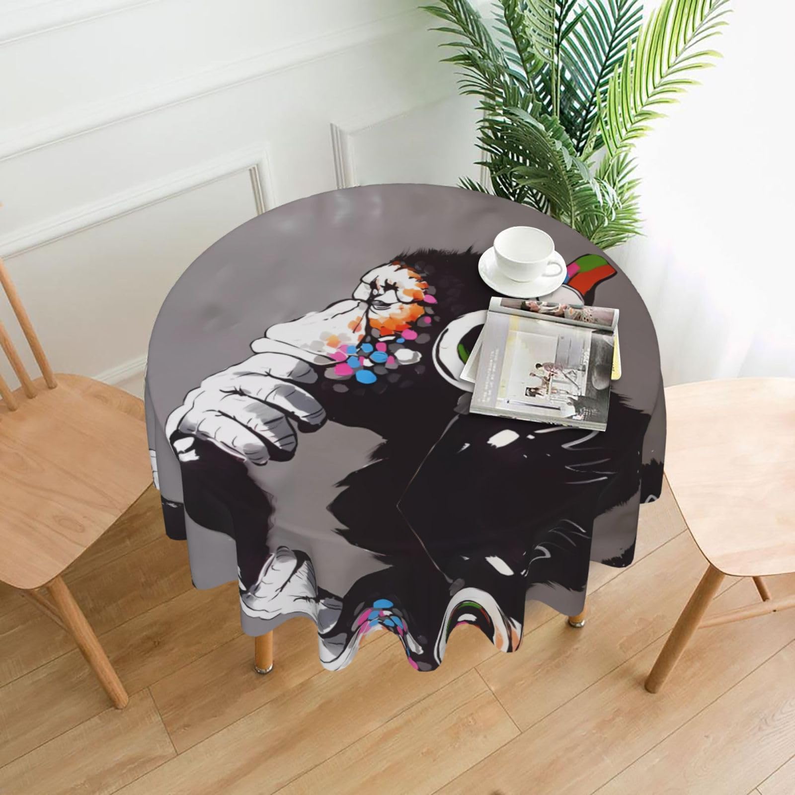 MROWYC Monkey Music Printed Practical Round Tablecloth, Durable, Suitable for Home, Restaurant, Hotel, Gathering, and Decorative Table Covers