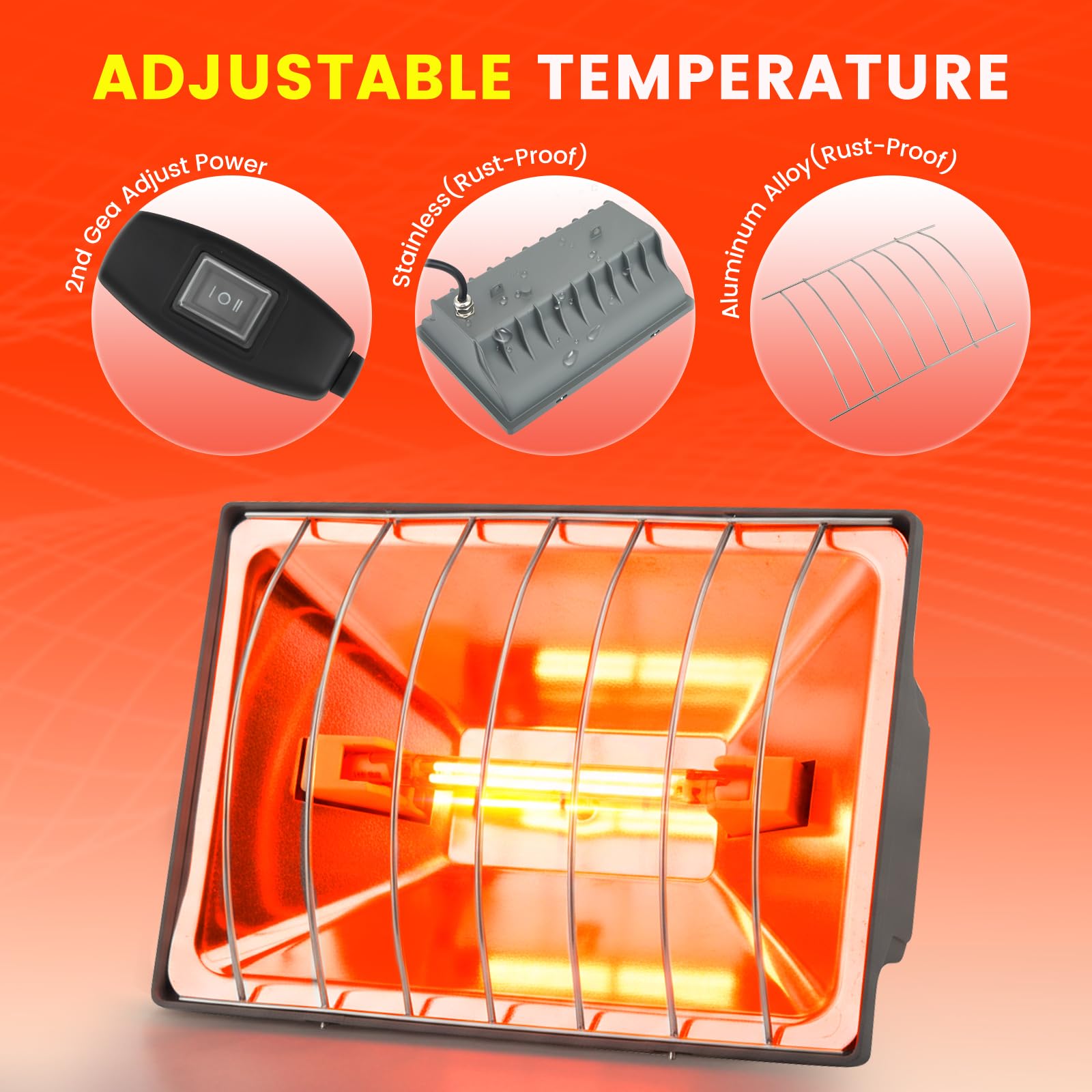 Lampe chauffante pour poulailler, 250 W, lumière rouge, avec interrupteur, câble de 1,8 m, thermostat, lampe chauffante pour poules, animaux pour poussins, porcelets, chiots, etc