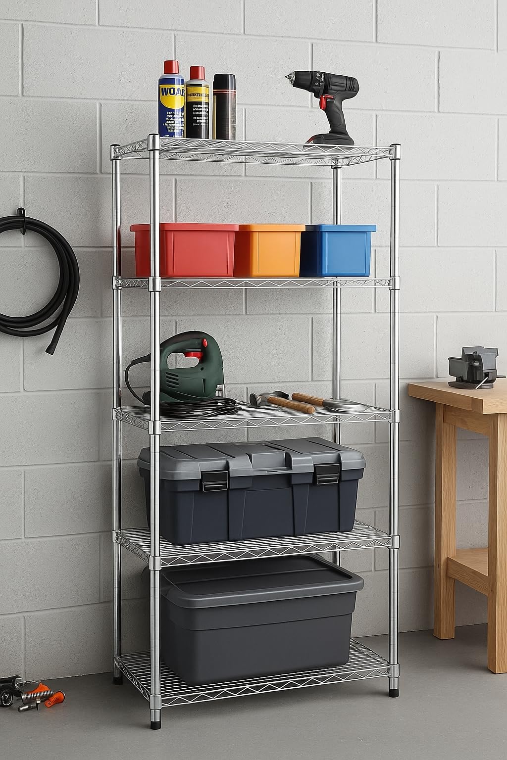 Scaffale Metallo Cromato 90x35x180CM 5 Ripiani Regolabili Portata 70Kg a Ripiano Scaffale Modulare in Acciaio Cromato Robusto per Casa Ufficio Garage Cucina Spazi Organizzati