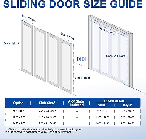 Miniatura 9 de Puertas correderas para armario pintables para dormitorios, 60 x 80 pulgadas, puerta interior de núcleo sólido 3-Lite con kit de herramientas,