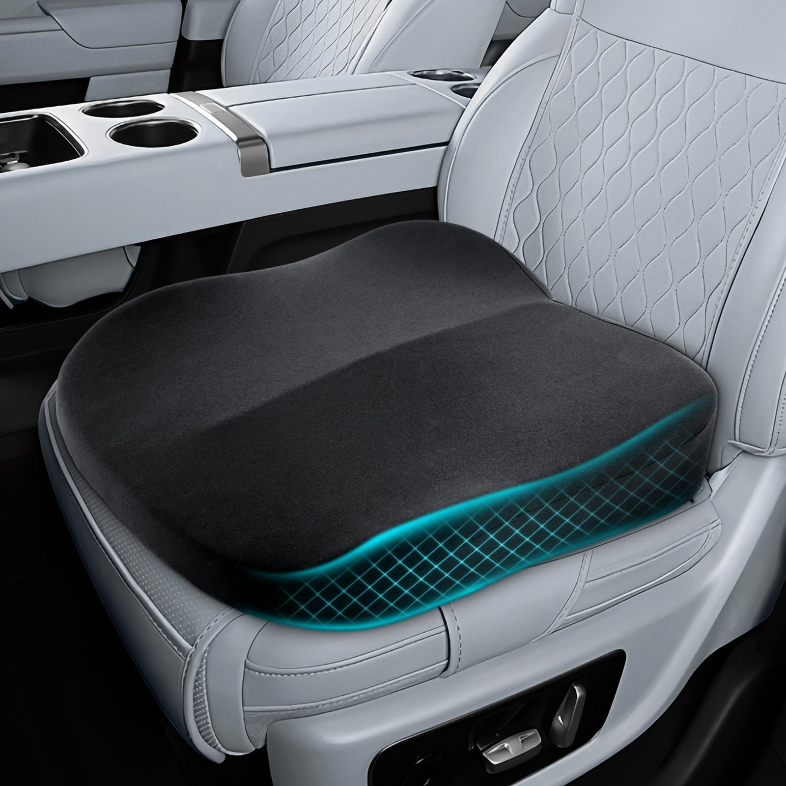 Memory Foam Car Seat Cushion, Sciatica Lower Back Pain Relief Seat Pad, Tailbone Pressure Relief,Height Booster,Posture Support & Driving Comfort Cushion for Car Truck Office Wheelchair Gaming Chair