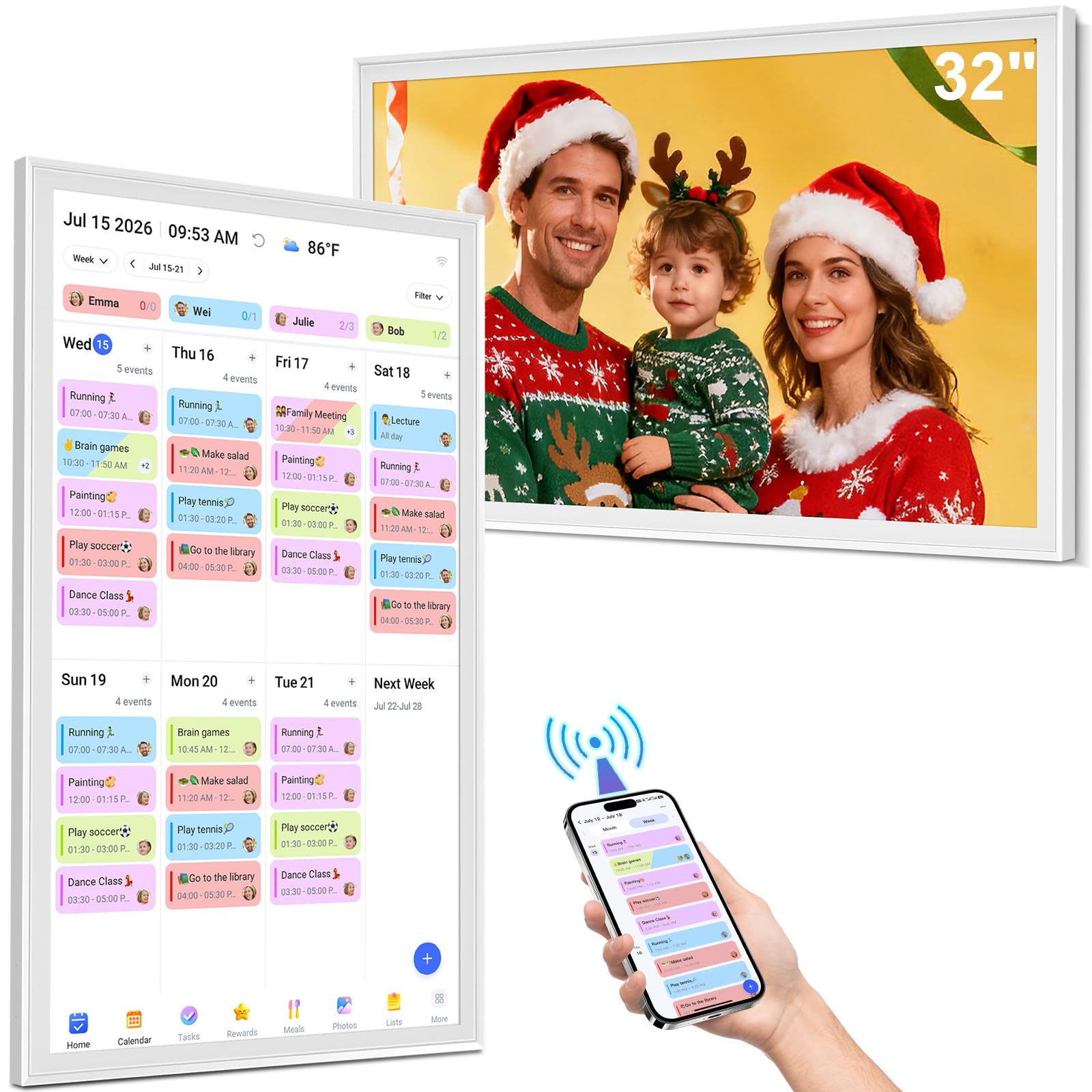 32" Smart Digital Calendar, Family Chore Chart & Photo Frame