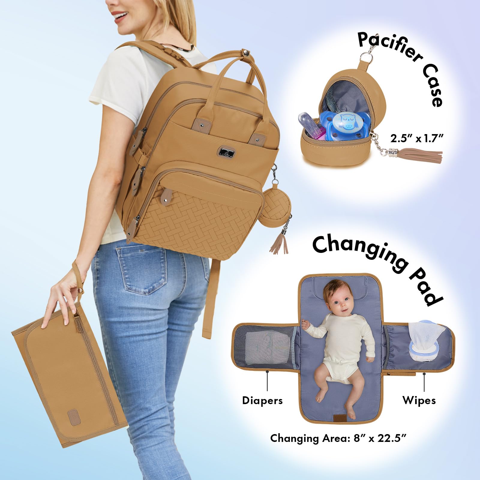 Dikaslon Borsa Zaino Fasciatoio, Zainetto Fasciatoio Grande Multifunzione Borsa Bebè con Fasciatoio Portatile, Porta Ciuccio e Cinturini per Passeggino, per Mamma e Papà