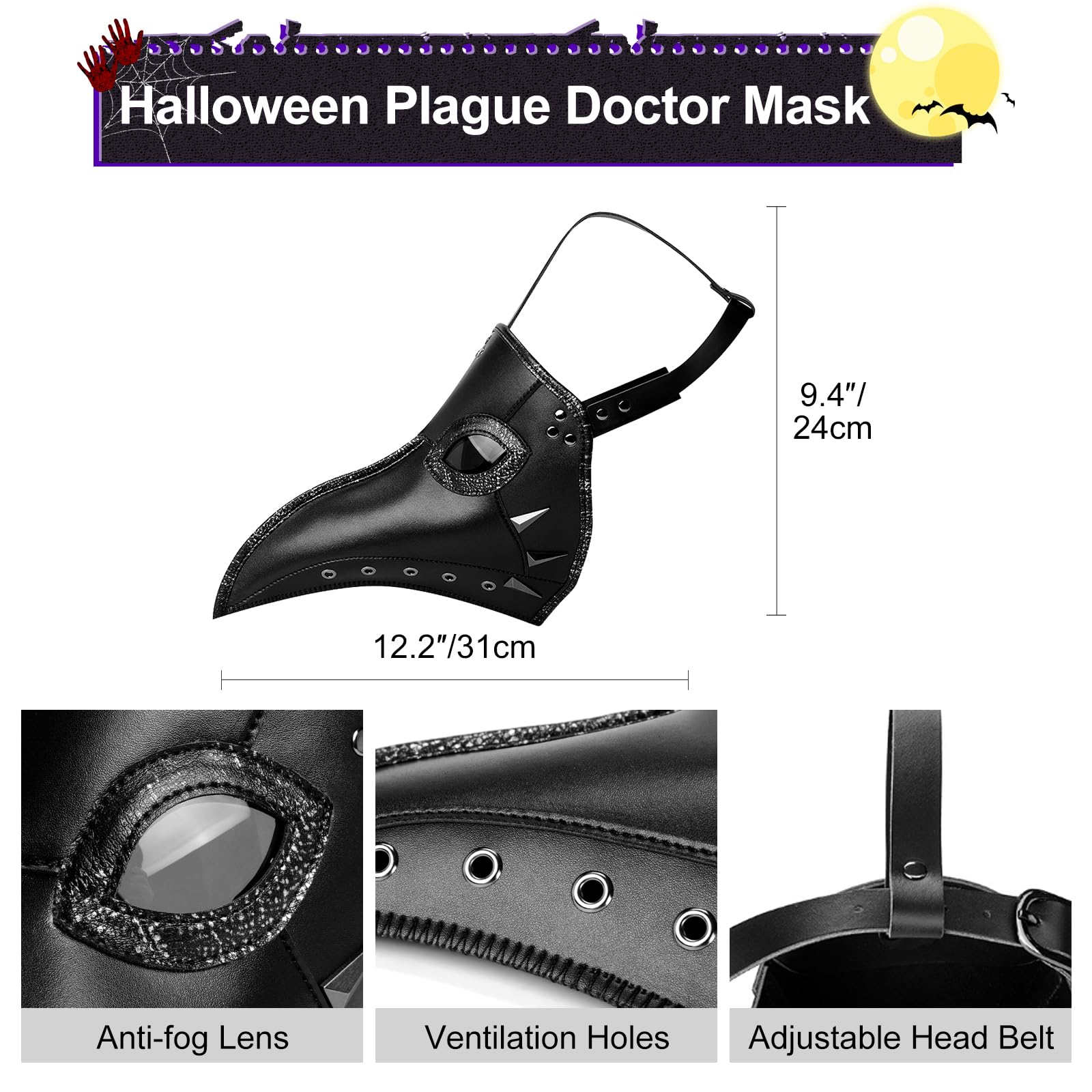 Lifreer Plague Doctor Mask Plague Doctor Costume Adult Halloween Mask for Gothic Costumes Props Steampunk Bird Masks for Adult with Gloves Halloween Costume Masquerade Party Costumes - Image 4