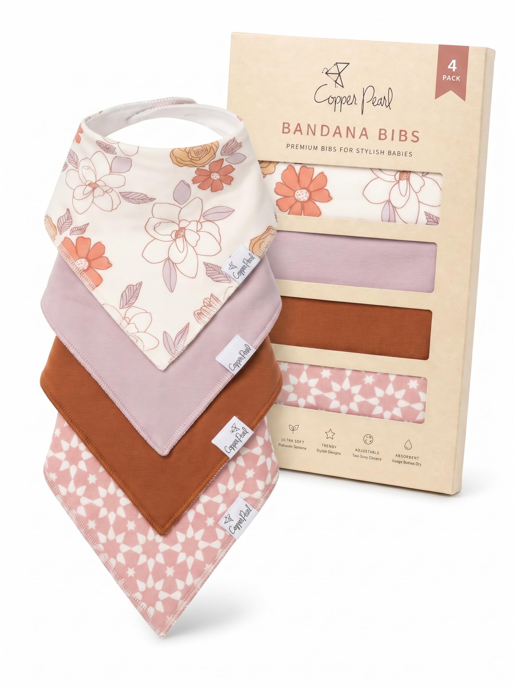 Copper Pearl Unisex śliniaki bandana dla niemowląt, 4 szt