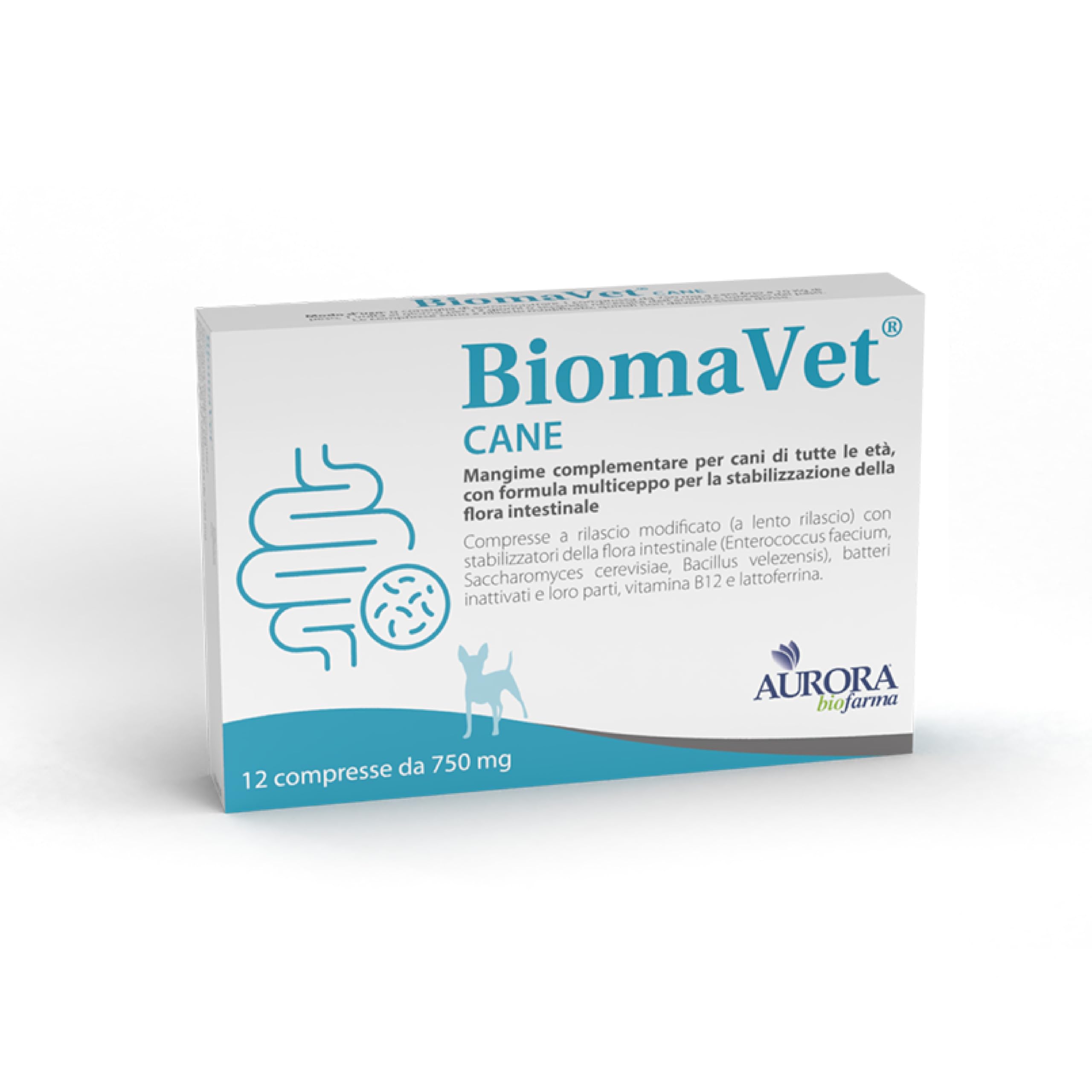 BiomaVet Probiotici per Cani per il Benessere Intestinale - Probiotico Digestivo per Cani con Formulazione Multiceppo, Lattoferrina e Vitamina B12-​12 Compresse da 750mg