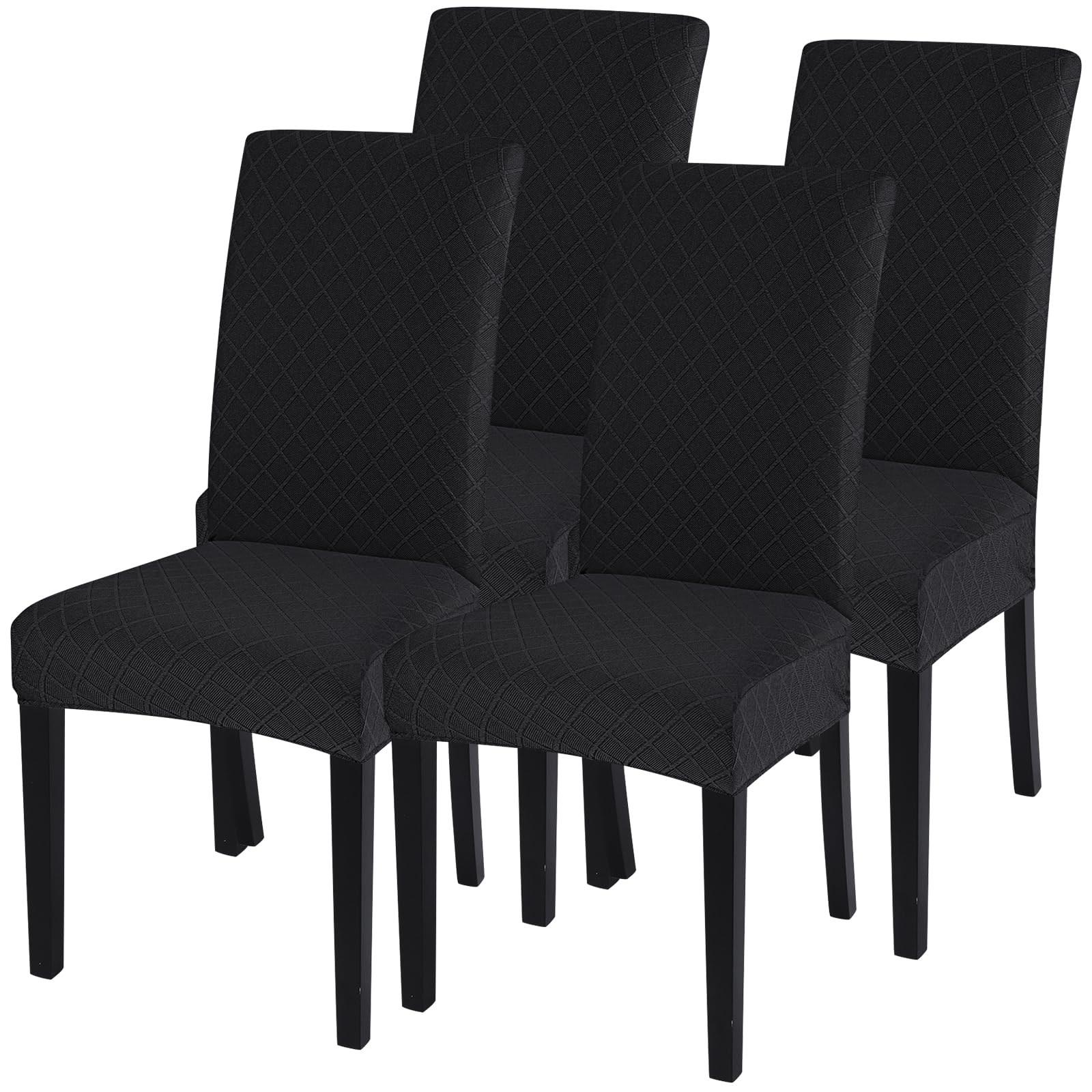 SearchI Dining Room Chair Covers Set of 4 Stretch Jacquard Parsons Chair Slipcovers Super Fit Spandex Removable Washable Kitchen Chair Protector Cover for Dining Room,Hotel(Rhombus Black)