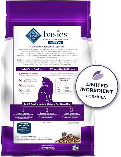 Miniatura 2 de Blue Buffalo Basics - Alimento seco para gatos sin granos, cuidado de la piel y el estómago, dieta de ingredientes limitados para gatos maduros de