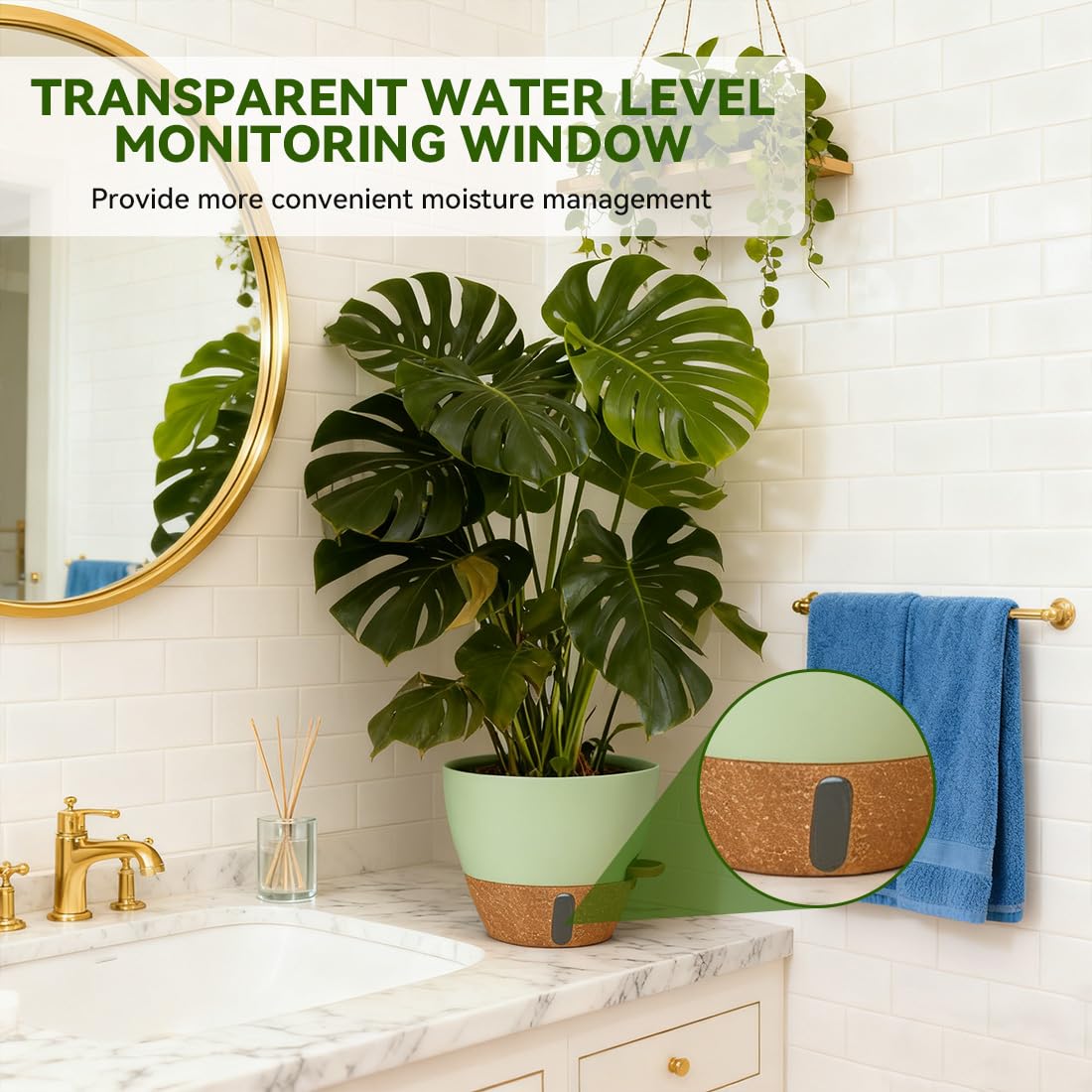 Nuotuv 8/9/10 Inch Large Self Watering Pots, Plastic Flower Pots with Multi Mesh Drainage Holes and Water Level Indicator & Deep Reservoir for Indoor Outdoor Garden Plants and Flowers (): Green