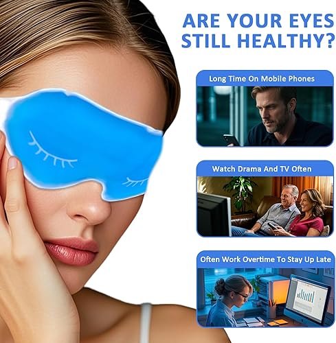 Miniatura 2 de Paquete de 2 mascarillas de enfriamiento en frío, bolsas de hielo reutilizables calientesfrías, terapia de compresión para ojos hinchados, cuidado