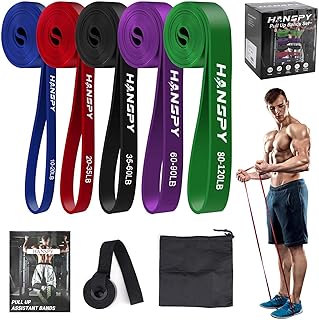 HANSPY Widerstandsbänder Set Fitnessbänder 5 Stufen Klimmzugbänder für Männer und Frauen Fitness Übungsbänder für Krafttra...