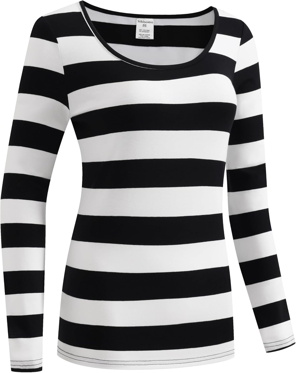Women's Classic Long Sleeve Striped Scoop Neck T-Shirts - Image 3
