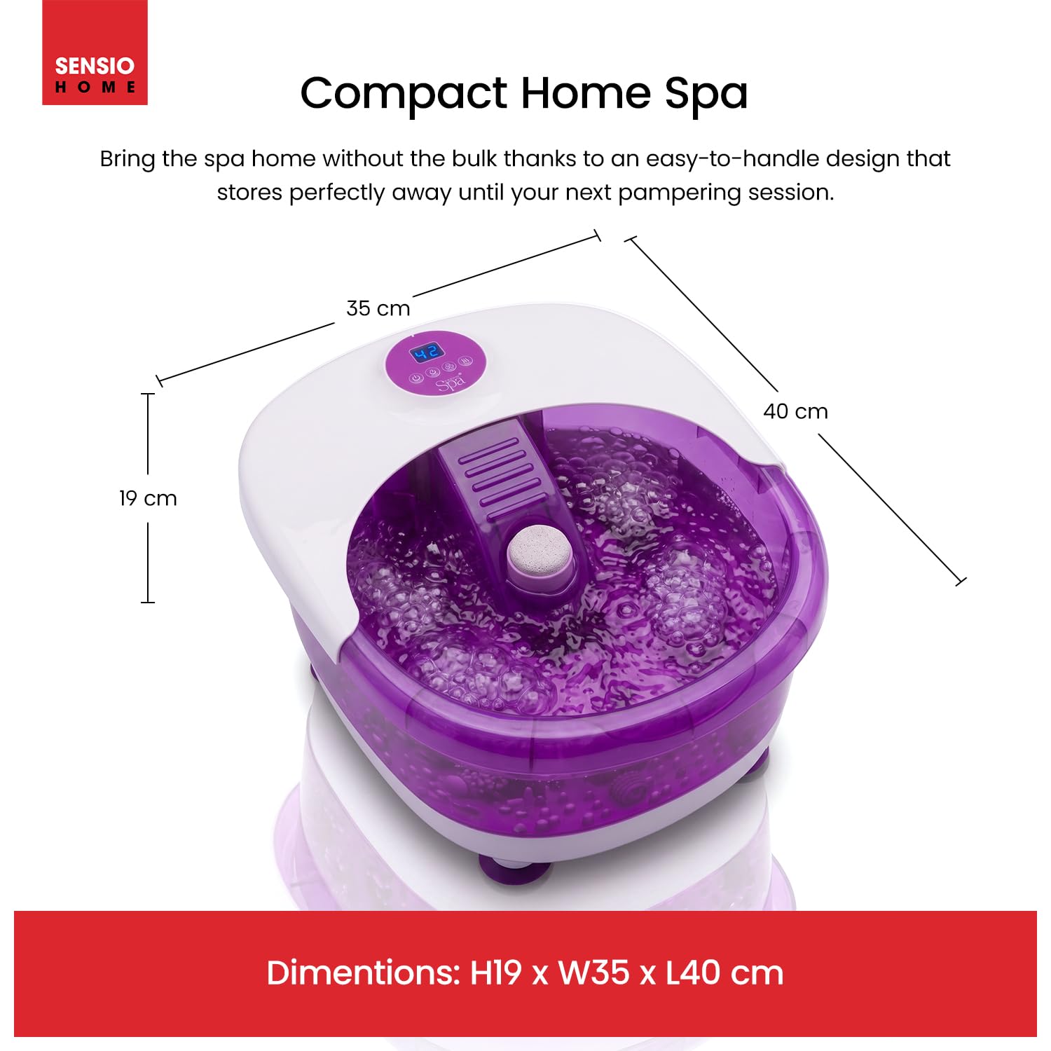 Sensio - Masajeador de pies de lujo para spa y pedicura, control digital de temperatura con pantalla táctil, nueve pedicura más tres accesorios de masaje, mima tus pies con calor, burbujas y