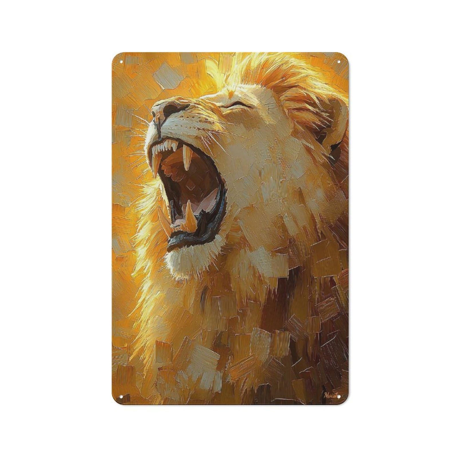 Junmoney Roaring Lion Power – Bold Impasto Textured Pa Industrial Metal Sign With Inting Design 30X20cm, Modern Retro Loft Wall Plaque For Workspace, Cafe, Hallway Or Garage
