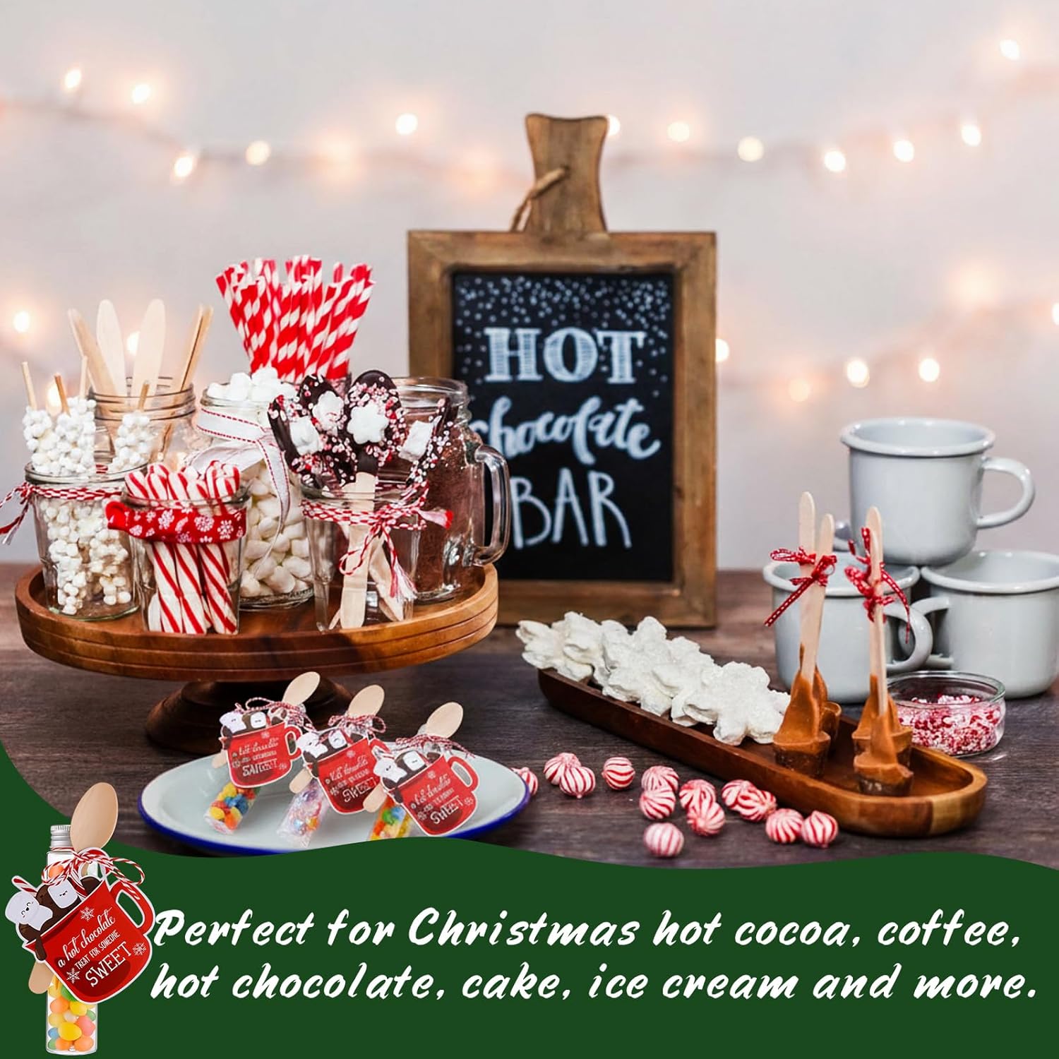Vesici 50 Sets Christmas Hot Chocolate Test Tubes Chocolate Party Favors 3.7 oz Hot Cocoa Test Tubes with Wood Spoons, Bar Tag and Rope for Marshmallow Candy Xmas Party Gifts Stocking Stuffers